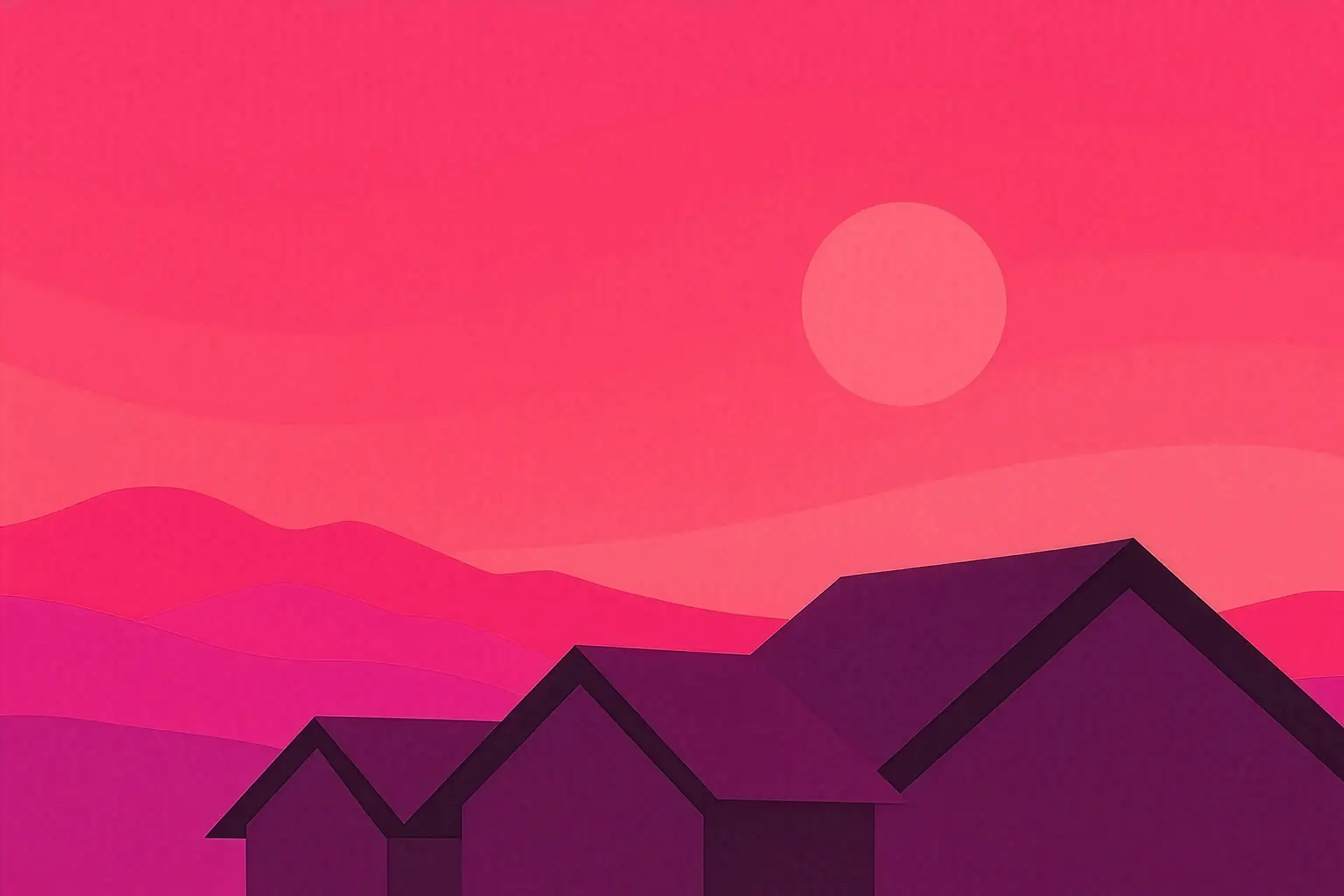 Abstract illustration of rooftops at sunset representing free roof inspections near me.